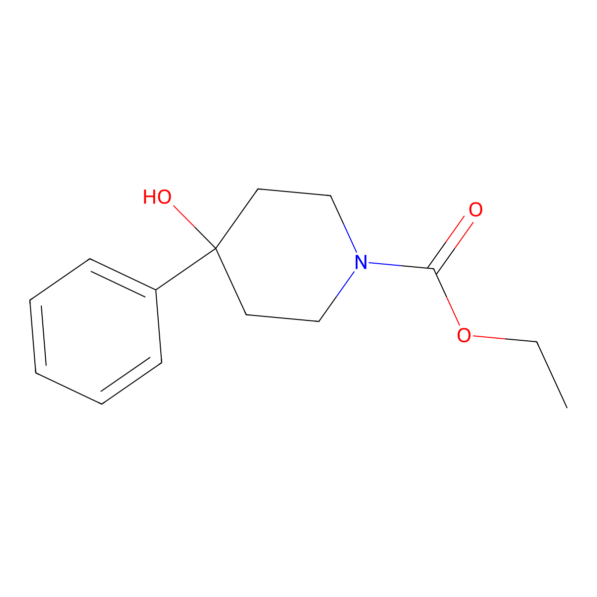 Ethyl 4-hydroxy-4-phenylpiperidine-1-carboxylate molecular structure, CAS 16332-22-2