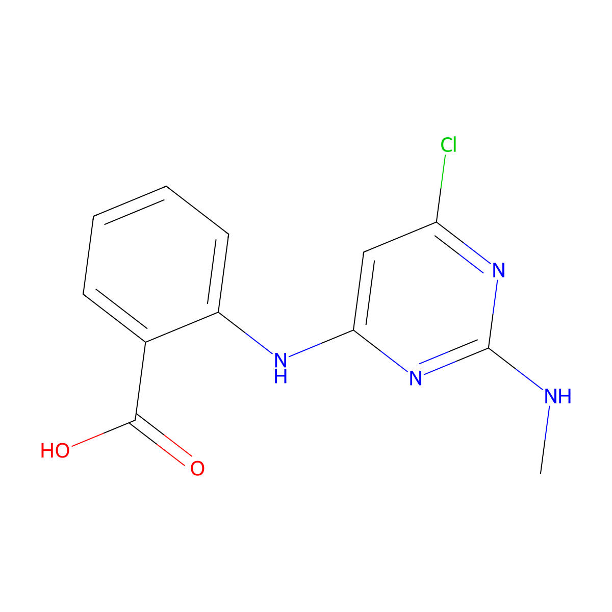 2-((6-Chloro-2-(methylamino)pyrimidin-4-yl)amino)benzoic acid molecular structure, CAS 16332-71-1