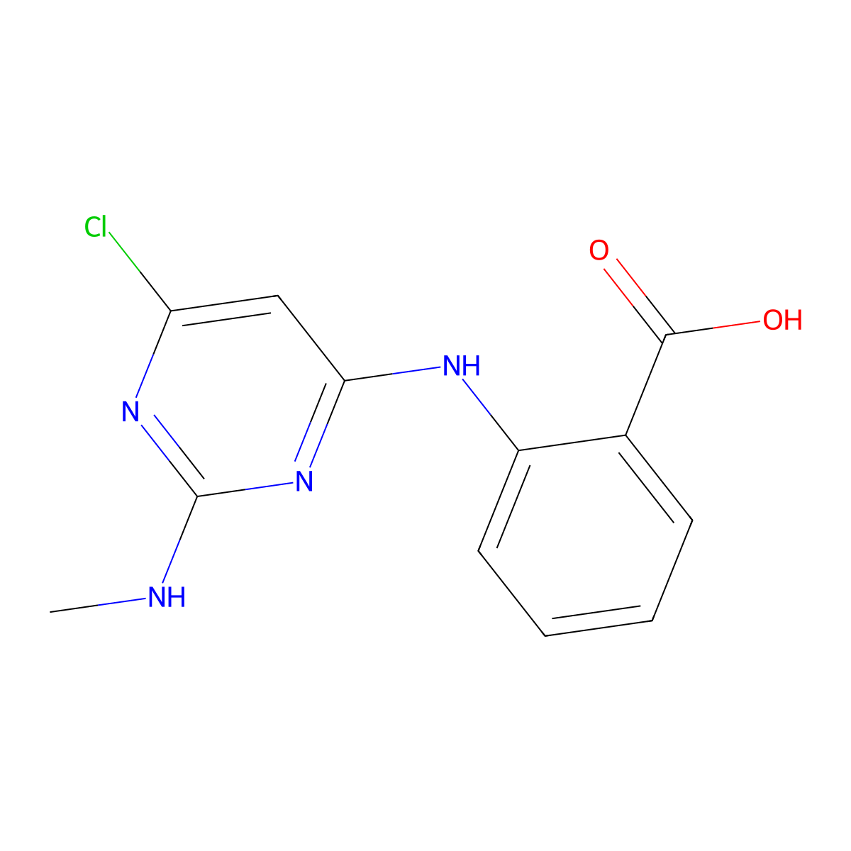 2-((6-Chloro-2-(methylamino)pyrimidin-4-yl)amino)benzoic acid molecular structure, CAS 16332-71-1