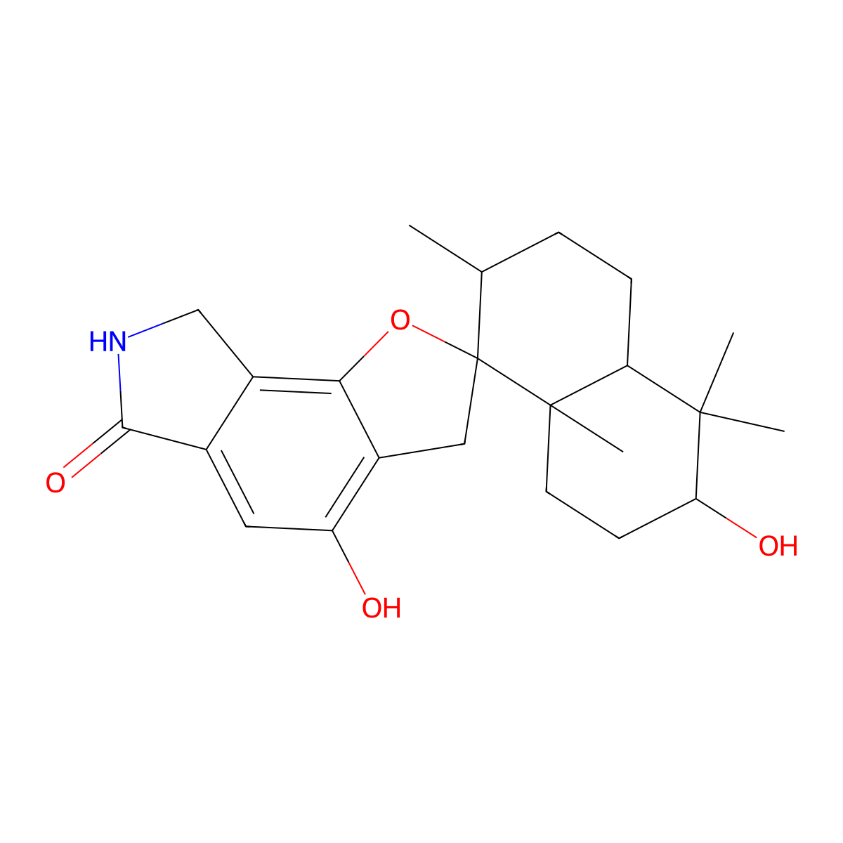 (3R,7R,8R,8aS)-3,4'-dihydroxy-4,4,7,8a-tetramethylspiro[2,3,4a,5,6,7-hexahydro-1H-naphthalene-8,2'-7,8-dihydro-3H-furo[2,3-e]isoindole]-6'-one molecular structure, CAS 163391-76-2