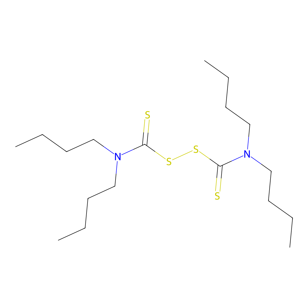 Tetrabutylthiuram disulfide molecular structure, CAS 1634-02-2