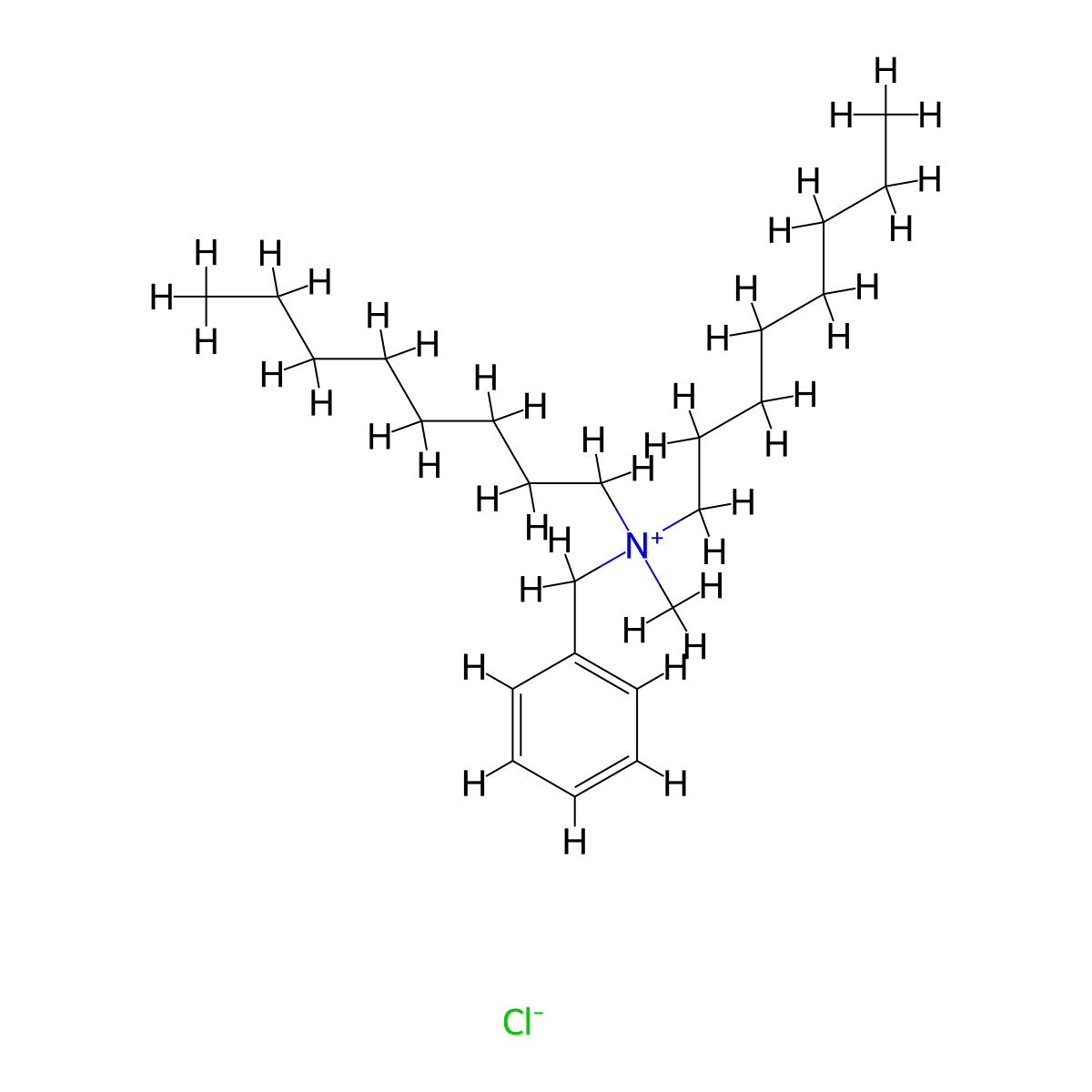 Benzylmethyldioctylammonium chloride molecular structure, CAS 16345-80-5