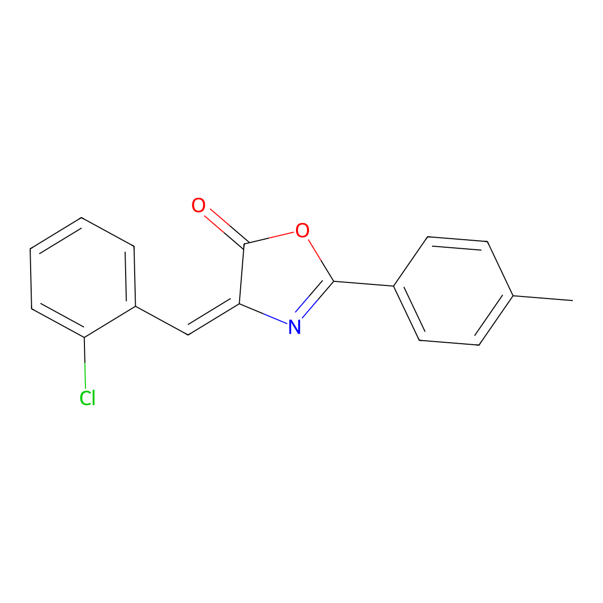 5(4H)-Oxazolone, 4-[(2-chlorophenyl)methylene]-2-(4-methylphenyl)- molecular structure, CAS 16352-74-2