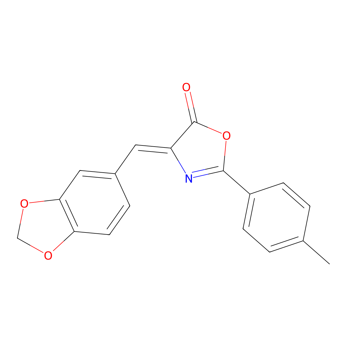 (4Z)-4-(2H-1,3-Benzodioxol-5-ylmethylidene)-2-(4-methylphenyl)-4,5-dihydro-1,3-oxazol-5-one molecular structure, CAS 16352-78-6