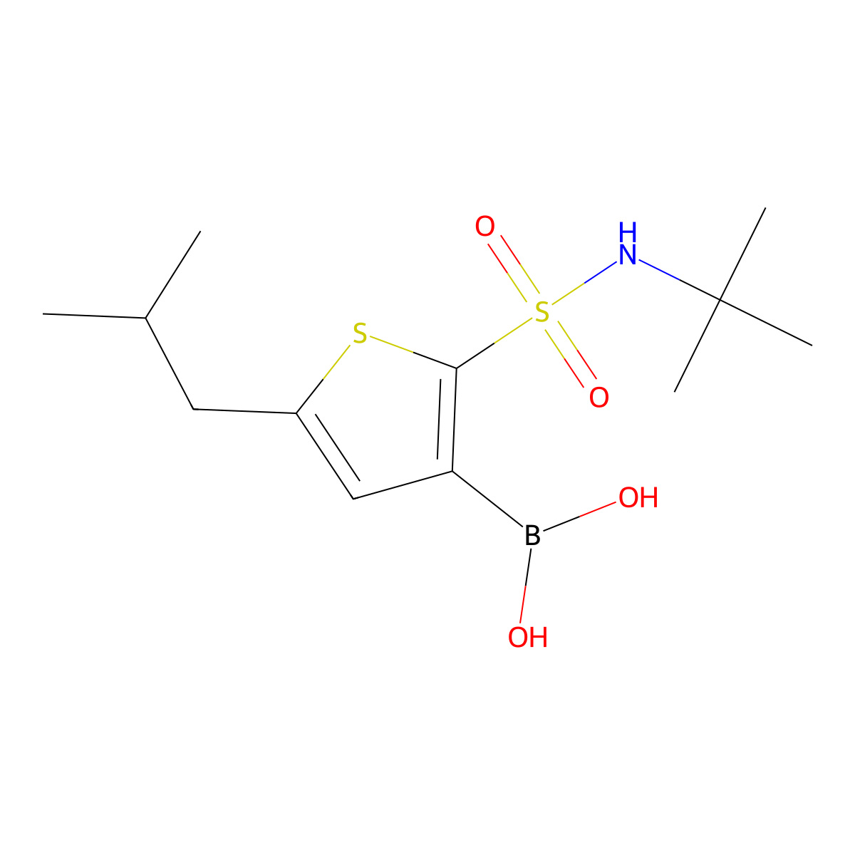 (2-(N-(tert-Butyl)sulfamoyl)-5-isobutylthiophen-3-yl)boronic acid molecular structure, CAS 163520-14-7