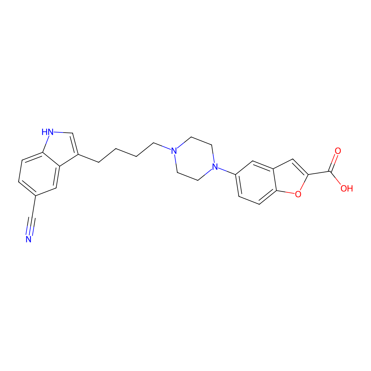 5-(4-(4-(5-Cyano-1H-indol-3-yl)butyl)-1-piperazinyl)-2-benzofurancarboxylic acid molecular structure, CAS 163521-19-5