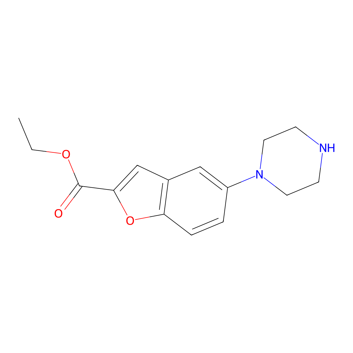 Ethyl 5-(piperazin-1-yl)benzofuran-2-carboxylate molecular structure, CAS 163521-20-8