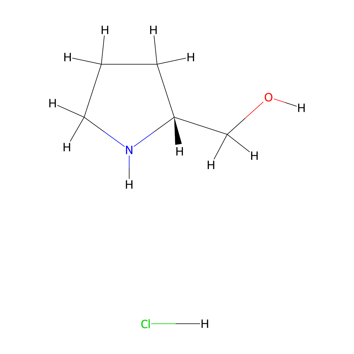 (R)-2-Pyrrolidinemethanol Hydrochloride molecular structure, CAS 1635389-95-5
