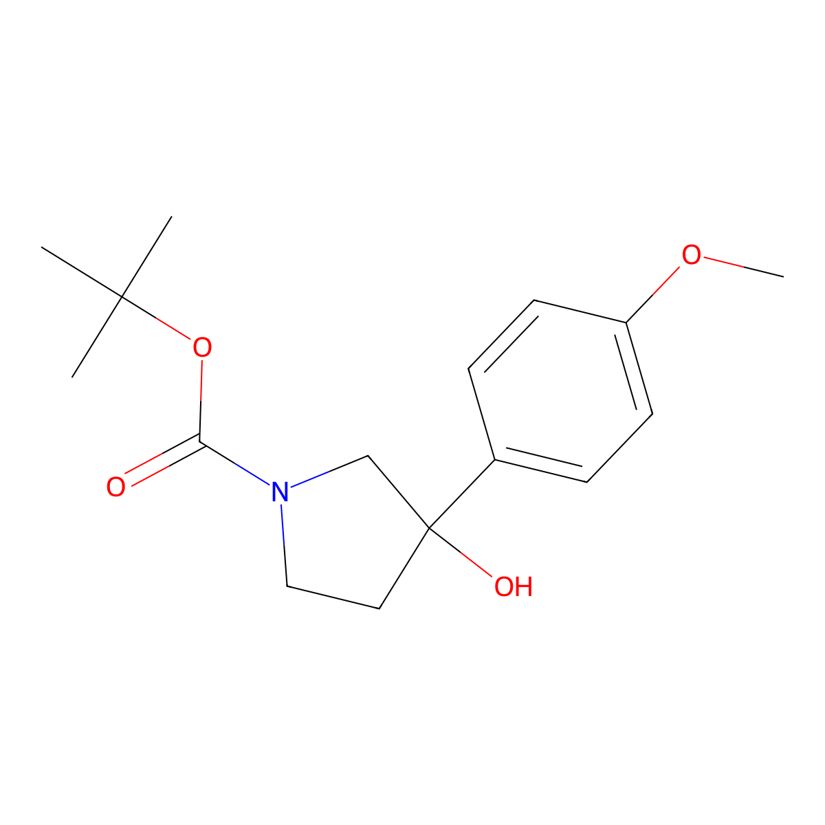 Tert-butyl 3-hydroxy-3-(4-methoxyphenyl)pyrrolidine-1-carboxylate molecular structure, CAS 1635405-03-6
