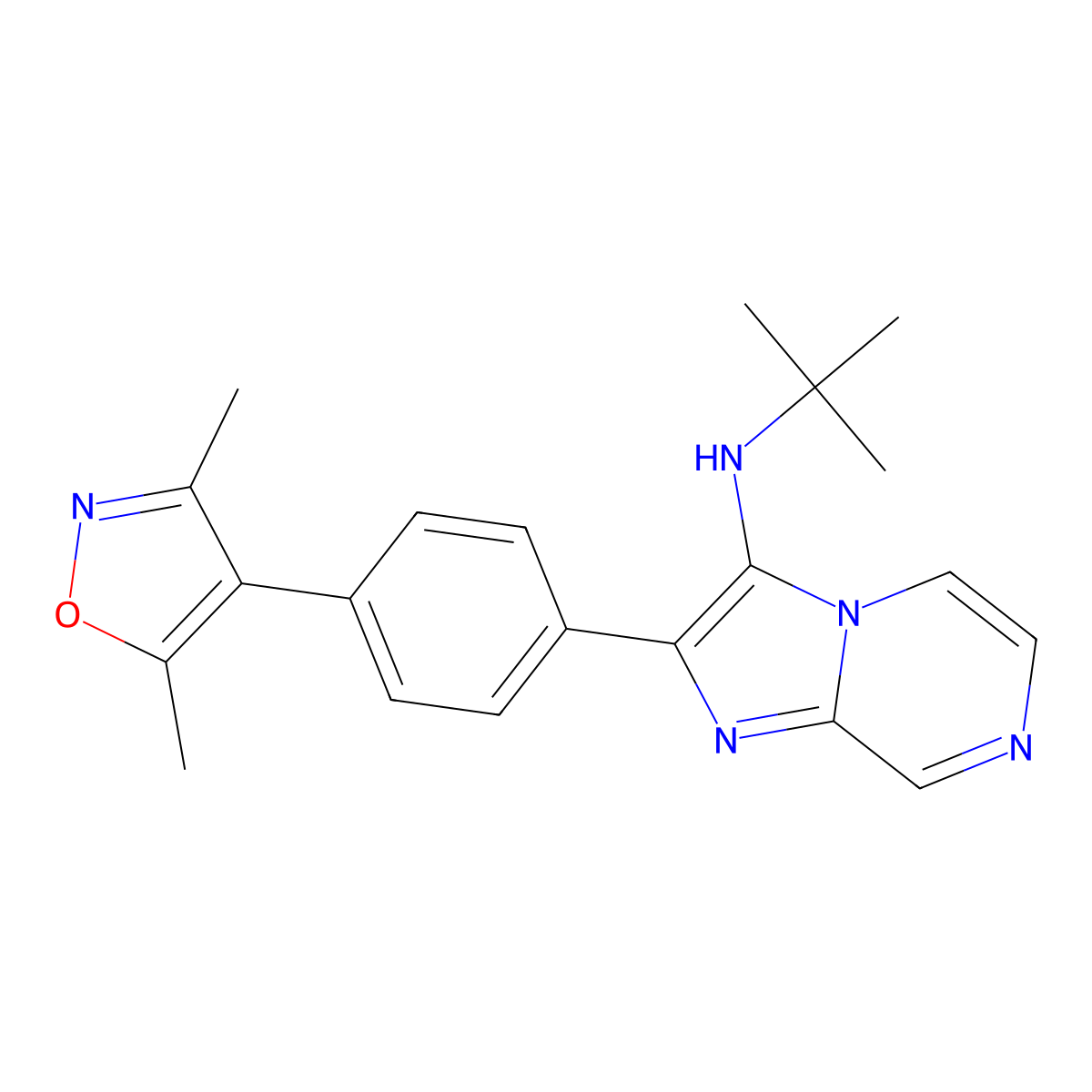N-Tert-Butyl-2-[4-(3,5-Dimethyl-1,2-Oxazol-4-Yl)phenyl]imidazo[1,2-A]pyrazin-3-Amine molecular structure, CAS 1635437-39-6