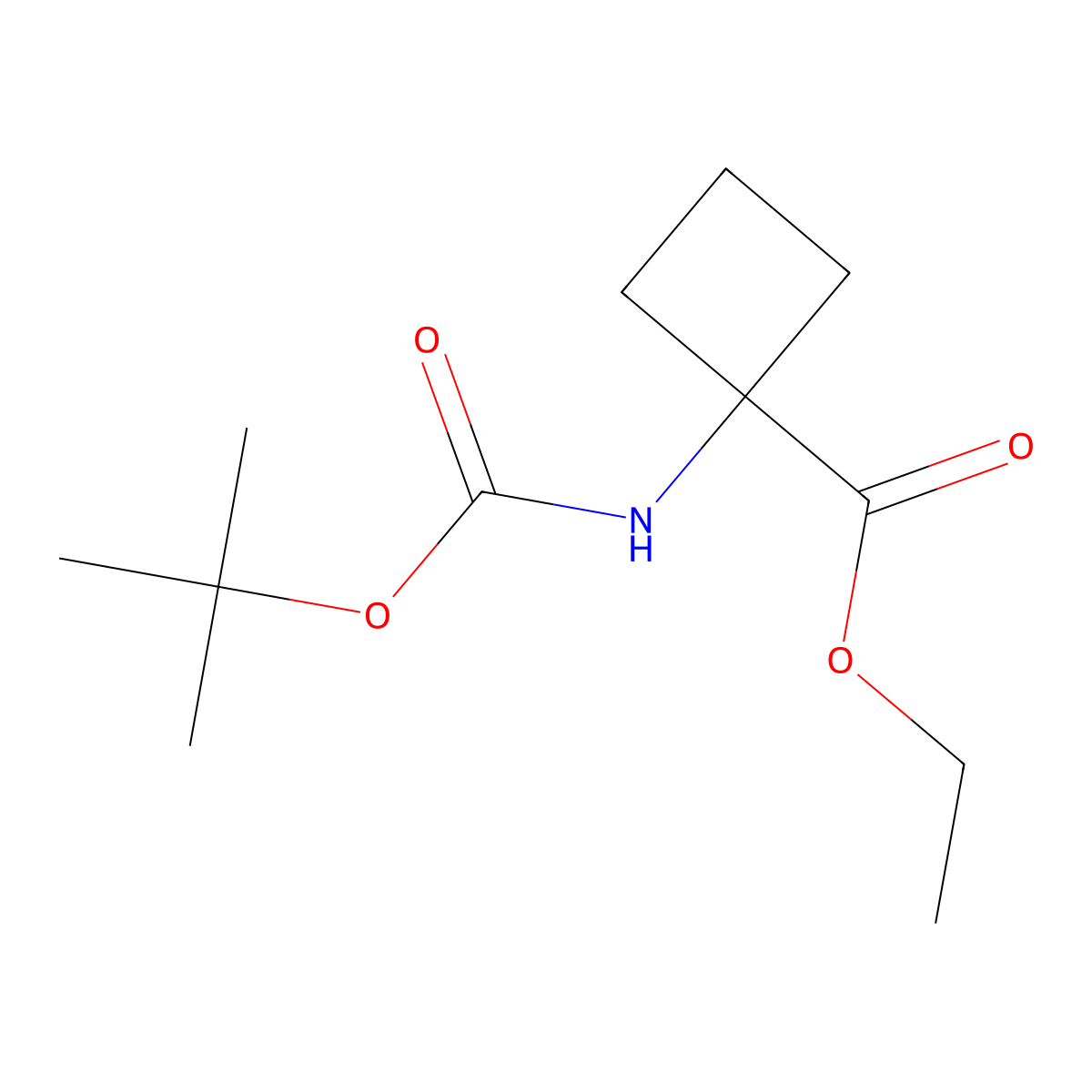Cyclobutanecarboxylic acid, 1-[[(1,1-dimethylethoxy)carbonyl]amino]-, ethyl ester molecular structure, CAS 163554-54-9
