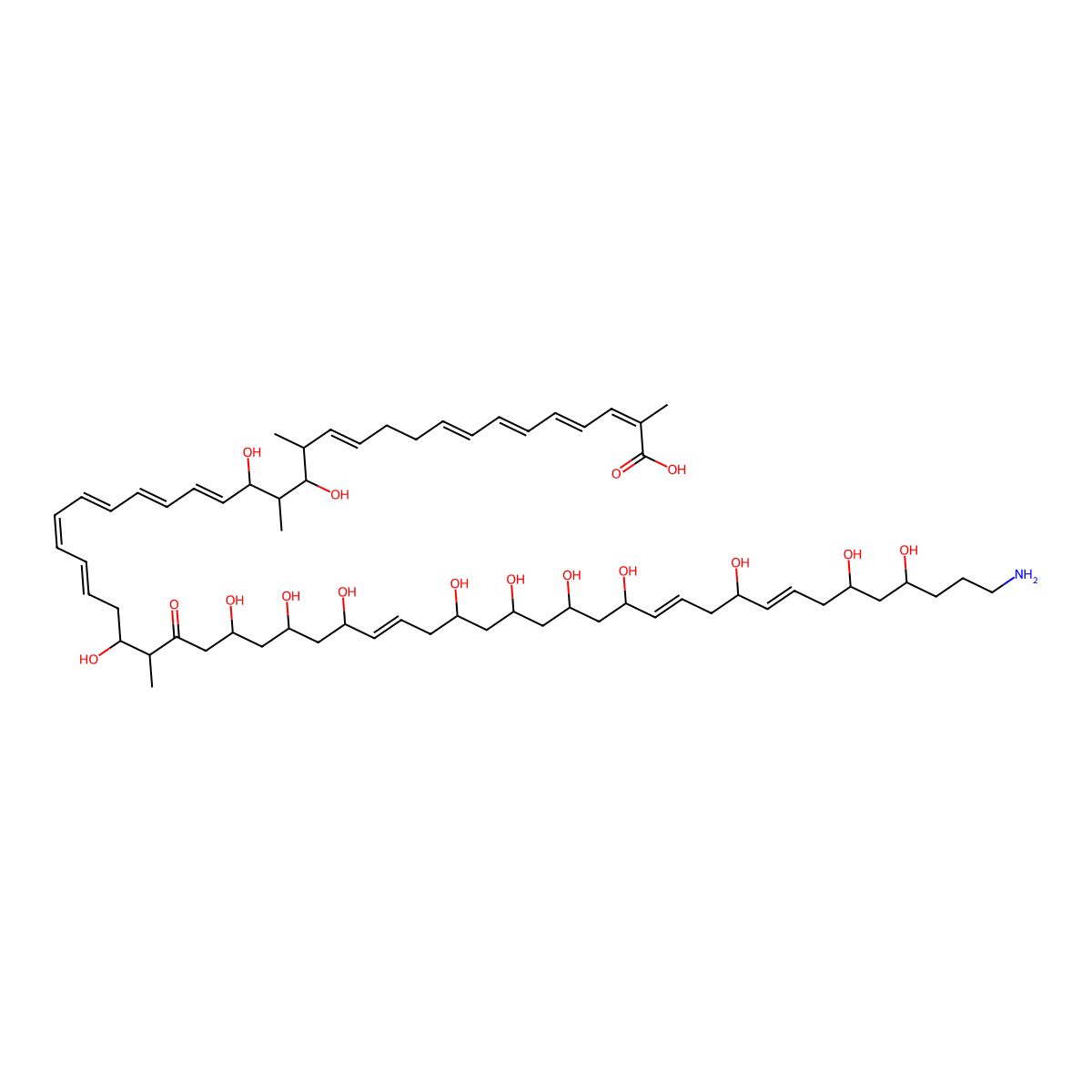 60-amino-15S,17R,29,33,35S,37S,41R,43S,45R,47S,51,55S,57R-tridecahydroxy-2,14,16S,30-tetramethyl-31-oxo-2E,4E,6E,8E,12E,18E,20E,22E,24E,26E,38E,48E,52E-hexacontatridecaenoic acid molecular structure, CAS 163596-98-3