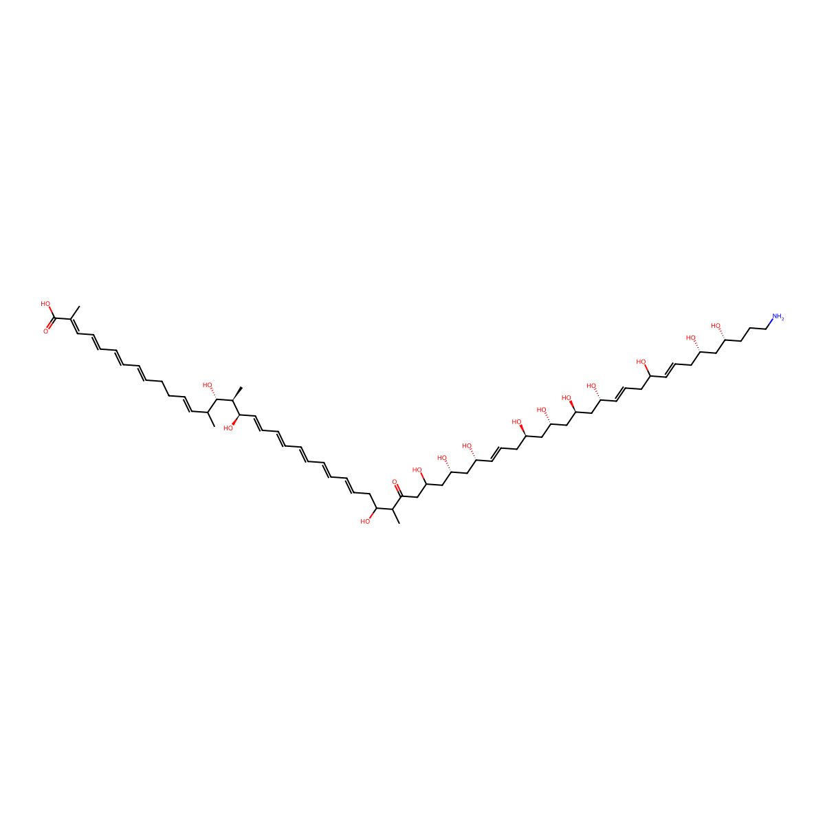 60-amino-15S,17R,29,33,35S,37S,41R,43S,45R,47S,51,55S,57R-tridecahydroxy-2,14,16S,30-tetramethyl-31-oxo-2E,4E,6E,8E,12E,18E,20E,22E,24E,26E,38E,48E,52E-hexacontatridecaenoic acid molecular structure, CAS 163596-98-3