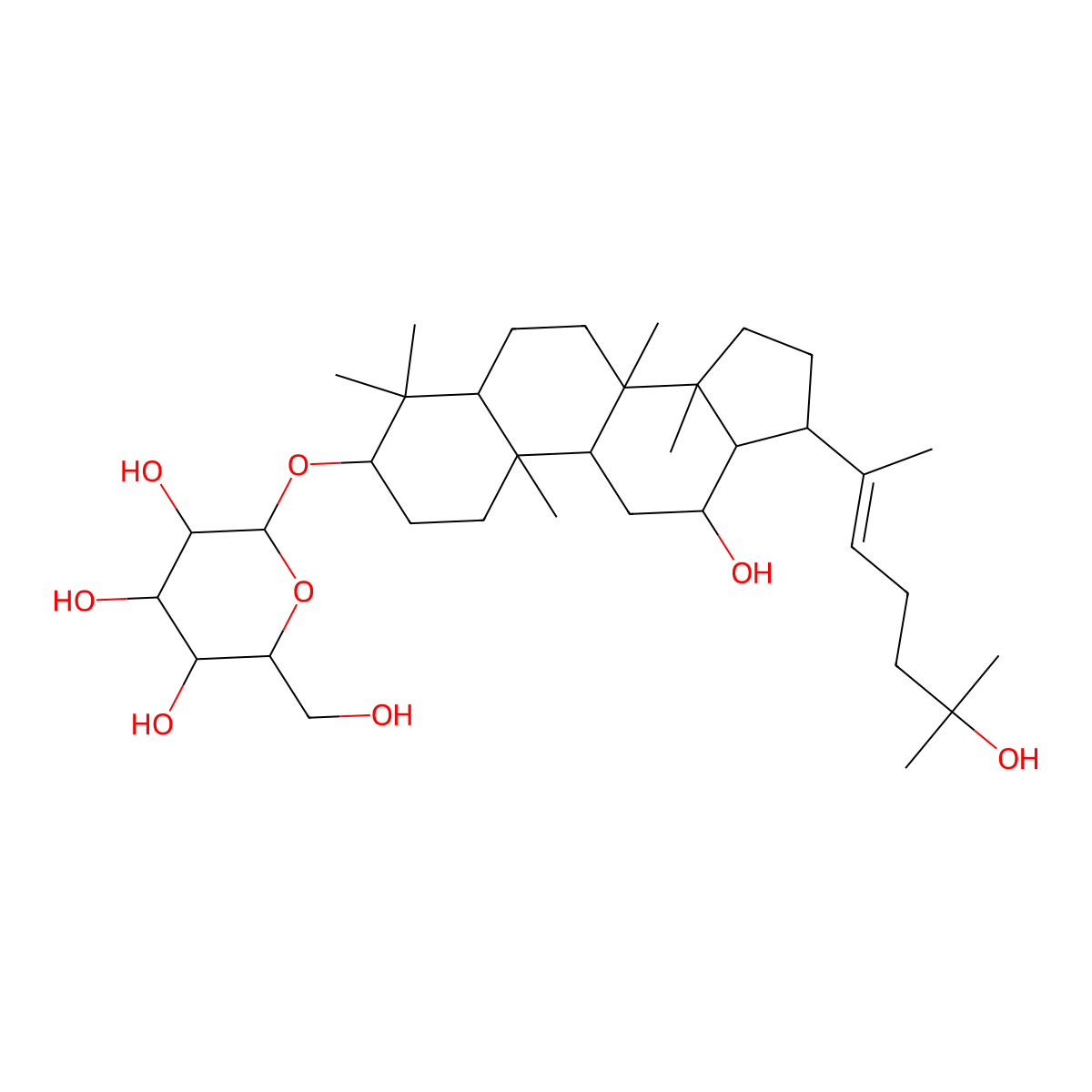 (2R,3R,4S,5S,6R)-2-[[(3S,5R,8R,9R,10R,12R,13R,14R,17S)-12-hydroxy-17-(6-hydroxy-6-methylhept-2-en-2-yl)-4,4,8,10,14-pentamethyl-2,3,5,6,7,9,11,12,13,15,16,17-dodecahydro-1H-cyclopenta[a]phenanthren-3-yl]oxy]-6-(hydroxymethyl)oxane-3,4,5-triol molecular structure, CAS 1636114-55-0