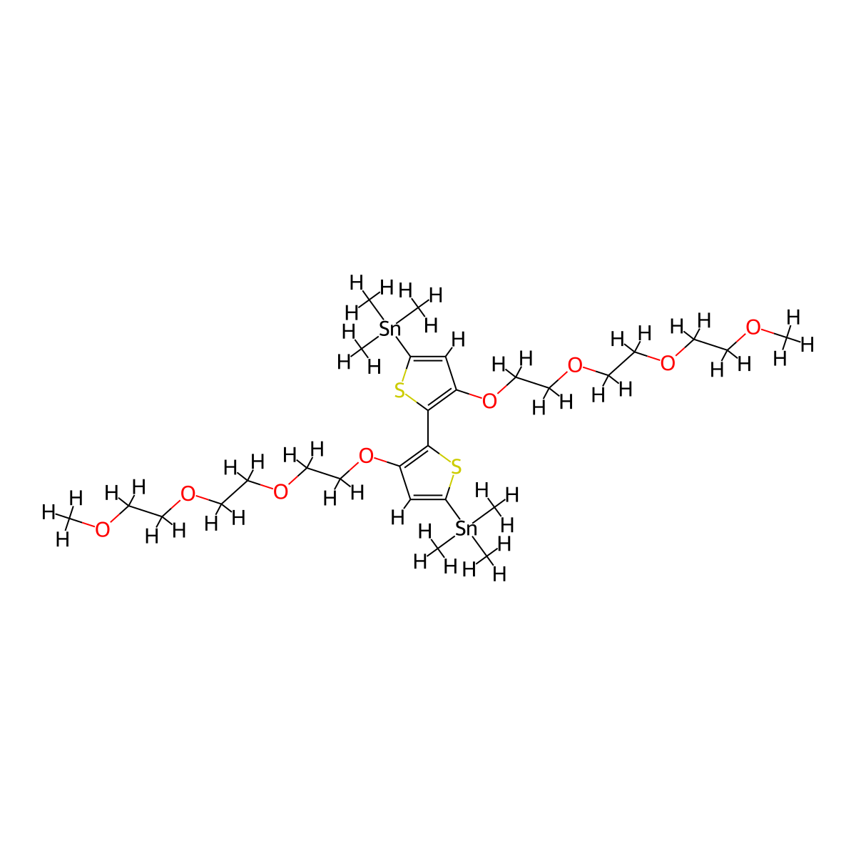 (3,3'-Bis(2-(2-(2-methoxyethoxy)ethoxy)ethoxy)-[2,2'-bithiophene]-5,5'-diyl)bis(trimethylstannane) molecular structure, CAS 1636120-19-8