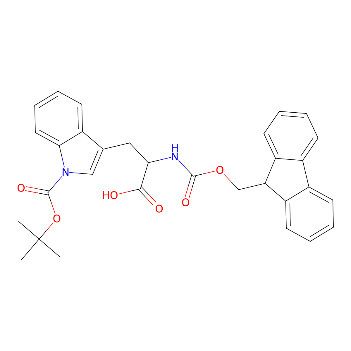 1-(tert-Butoxycarbonyl)-N-(((9H-fluoren-9-yl)methoxy)carbonyl)-D-tryptophan molecular structure, CAS 163619-04-3