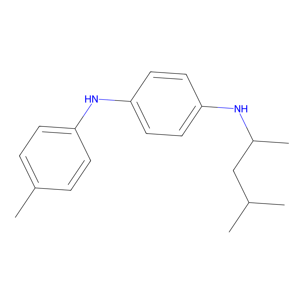 1,4-Benzenediamine, N1-(1,3-dimethylbutyl)-N4-(4-methylphenyl)- molecular structure, CAS 16364-15-1