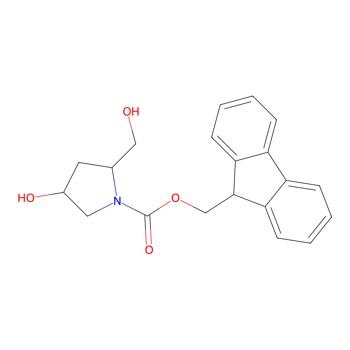 (2S,4R)-(9H-fluoren-9-yl)methyl 4-hydroxy-2-(hydroxymethyl)pyrrolidine-1-carboxylate molecular structure, CAS 163671-09-8