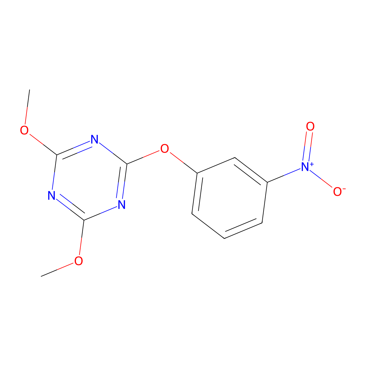 2-{3-Nitrophenoxy}-4,6-dimethoxy-1,3,5-triazine molecular structure, CAS 163684-98-8