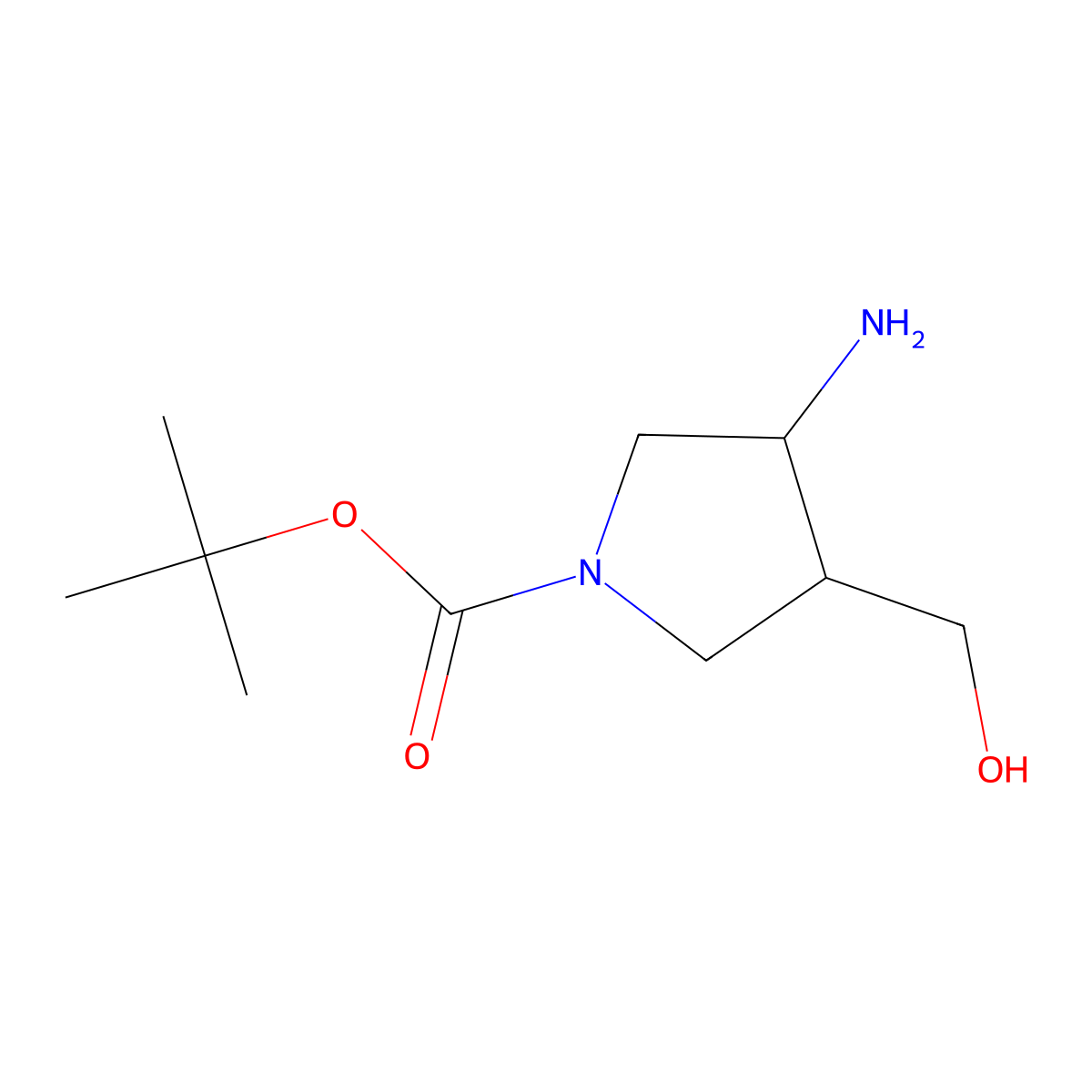 tert-butyl (3S,4R)-3-amino-4-(hydroxymethyl)pyrrolidine-1-carboxylate molecular structure, CAS 1636875-80-3