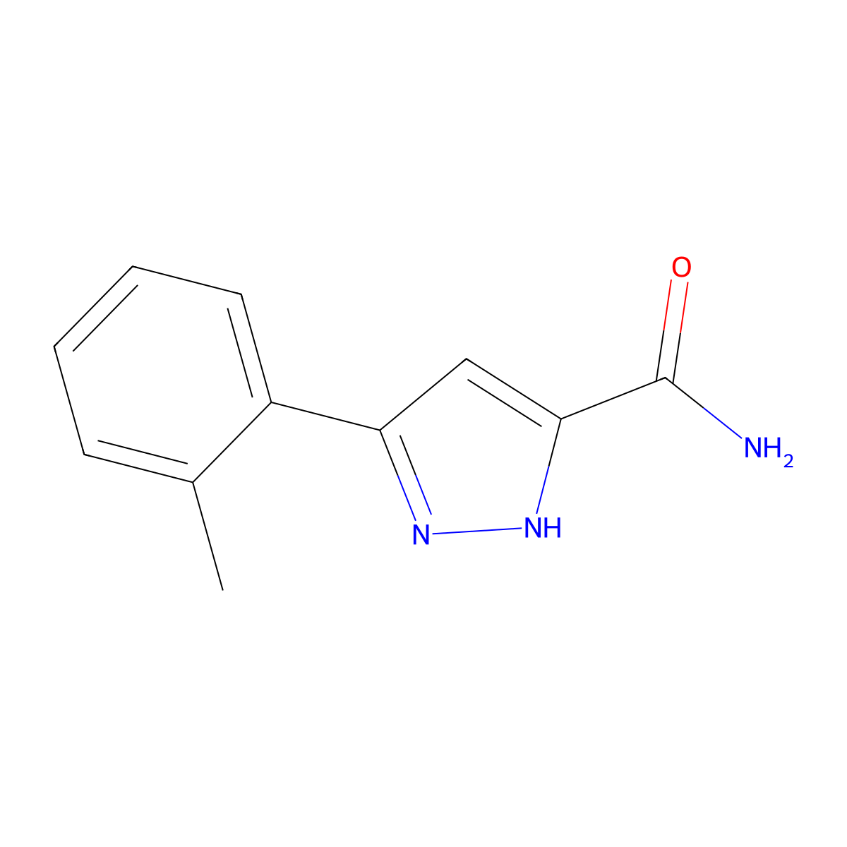 3-(2-methylphenyl)-1H-pyrazole-5-carboxamide molecular structure, CAS 1636877-27-4