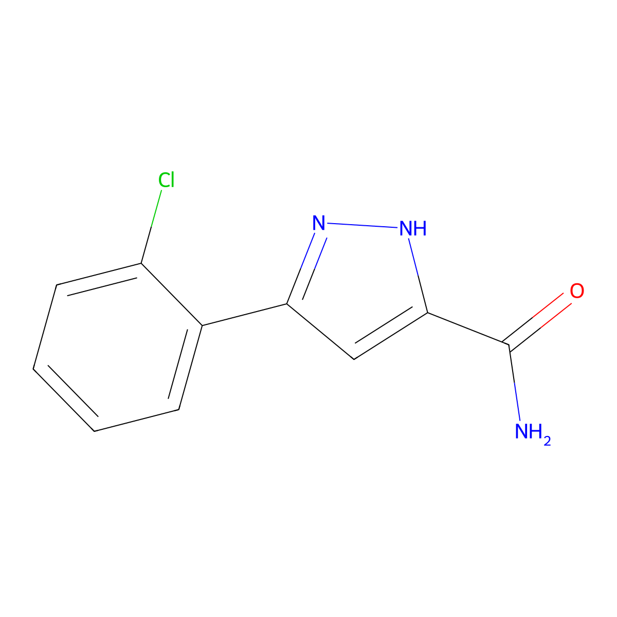 3-(2-chlorophenyl)-1H-pyrazole-5-carboxamide molecular structure, CAS 1636877-28-5