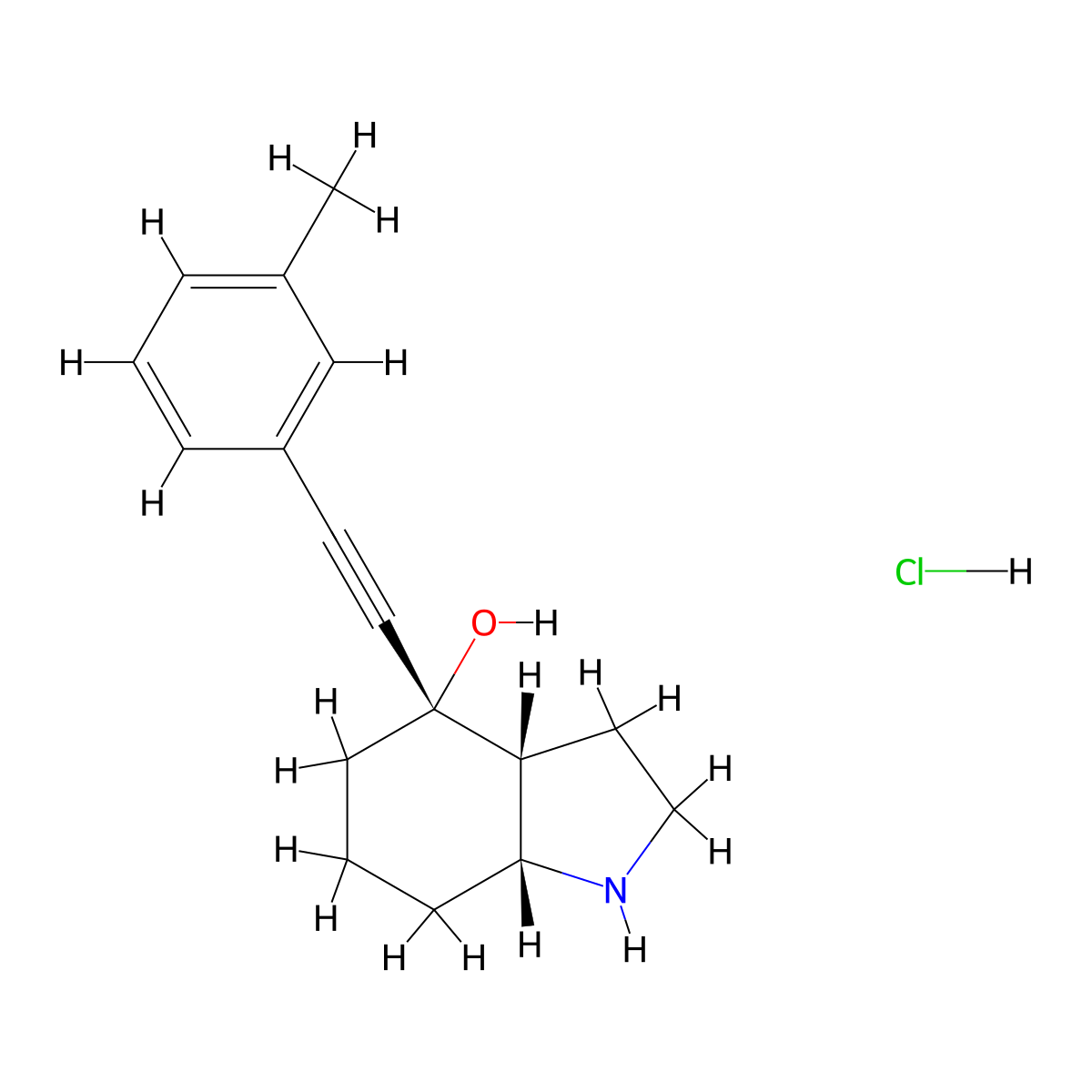 (3aR,4S,7aR)-4-(m-tolylethynyl)octahydro-1H-indol-4-ol hydrochloride molecular structure, CAS 1636881-76-9