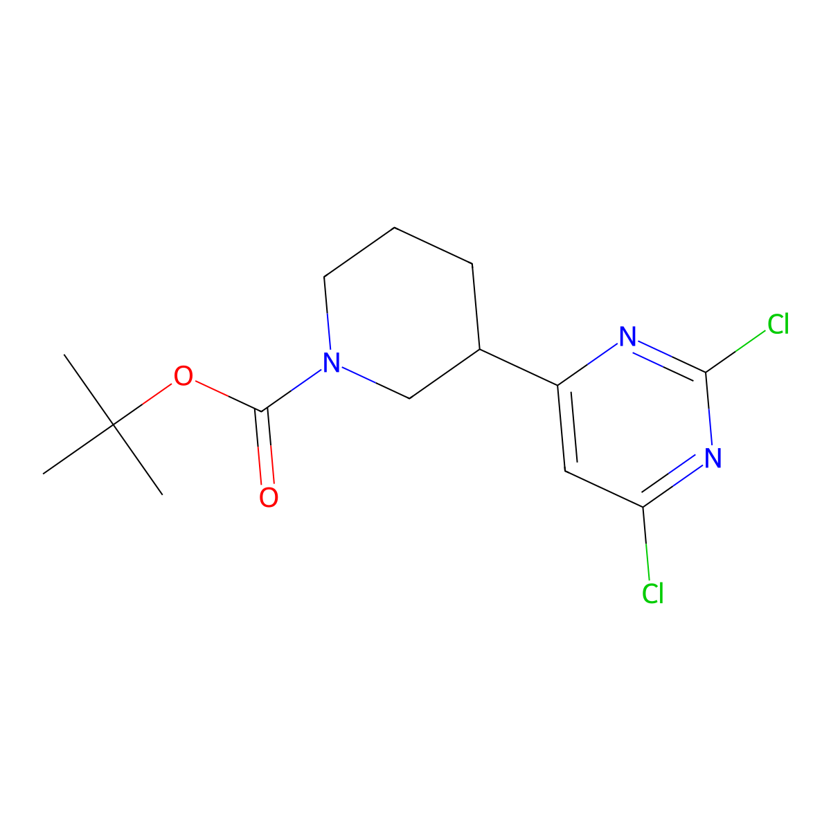 Tert-butyl 3-(2,6-dichloropyrimidin-4-yl)piperidine-1-carboxylate molecular structure, CAS 1636884-12-2