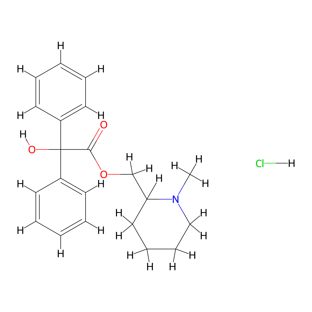 (1-Methylpiperidin-2-yl)methyl hydroxy(diphenyl)acetate--hydrogen chloride (1/1) molecular structure, CAS 1637-51-0