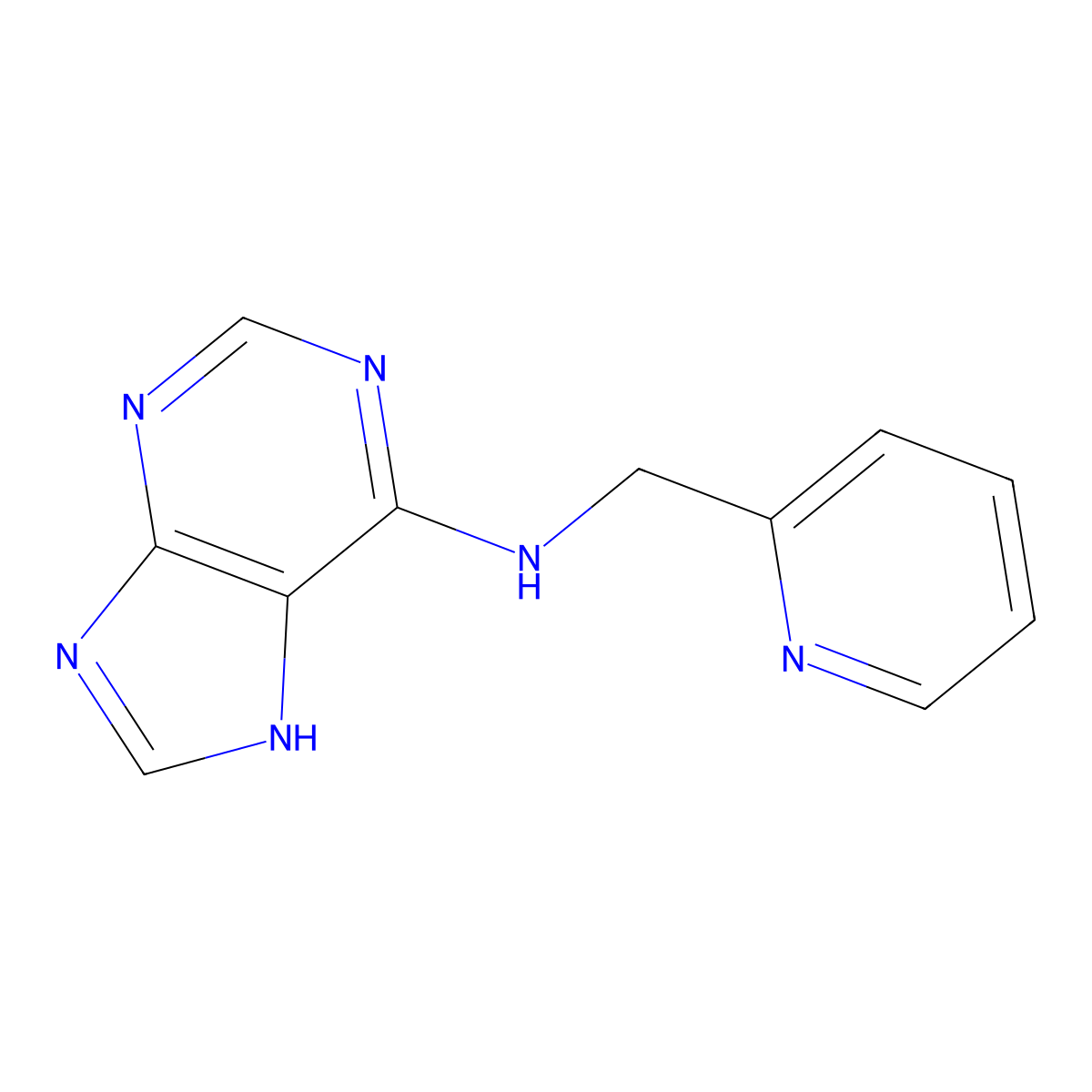 N-(pyridin-2-ylmethyl)-9H-purin-6-amine molecular structure, CAS 16370-59-5