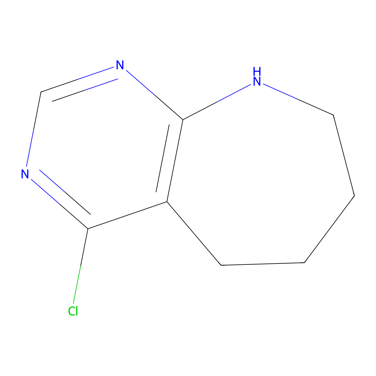 4-chloro-5H,6H,7H,8H,9H-pyrimido(4,5-b)azepine molecular structure, CAS 16372-20-6