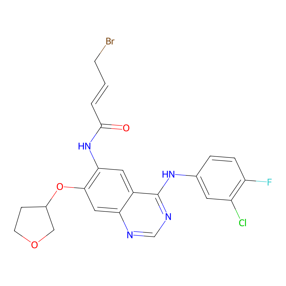 (S,E)-4-broMo-N-(4-((3-chloro-4-fluorophenyl)aMino)-7-((tetrahydrofuran-3-yl)oxy)quinazolin-6-yl)but-2-enaMide molecular structure, CAS 1637254-93-3