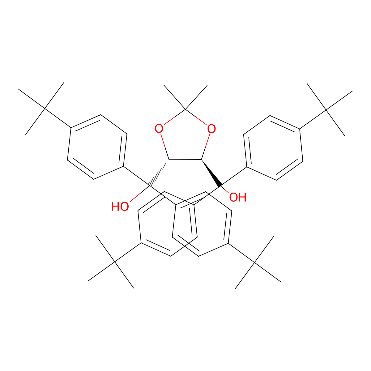 ((4R,5R)-2,2-Dimethyl-1,3-dioxolane-4,5-diyl)bis(bis(4-(tert-butyl)phenyl)methanol) molecular structure, CAS 163726-72-5