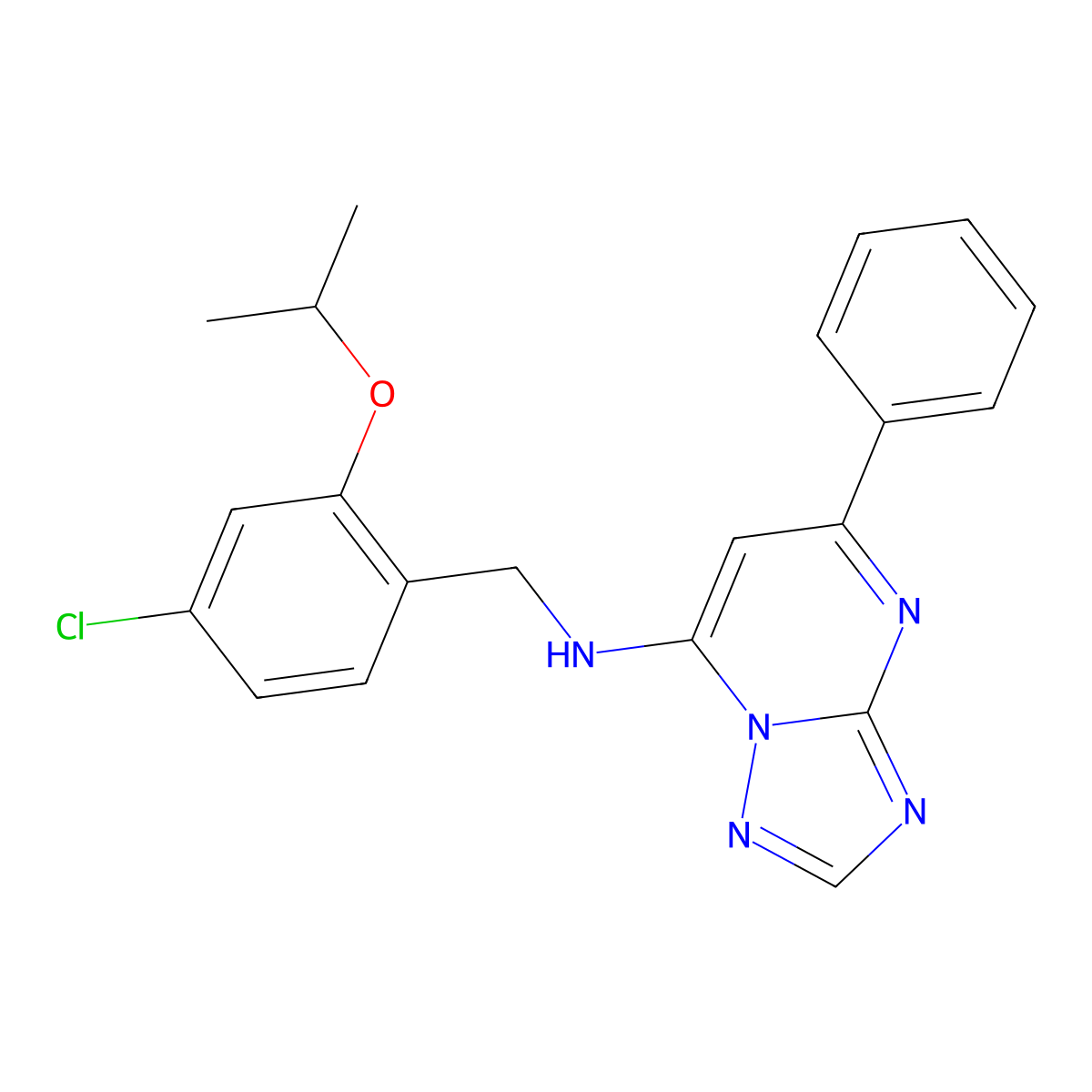N-(4-chloro-2-isopropoxybenzyl)-5-phenyl-[1,2,4]triazolo[1,5-a]pyrimidin-7-amine molecular structure, CAS 1637300-25-4