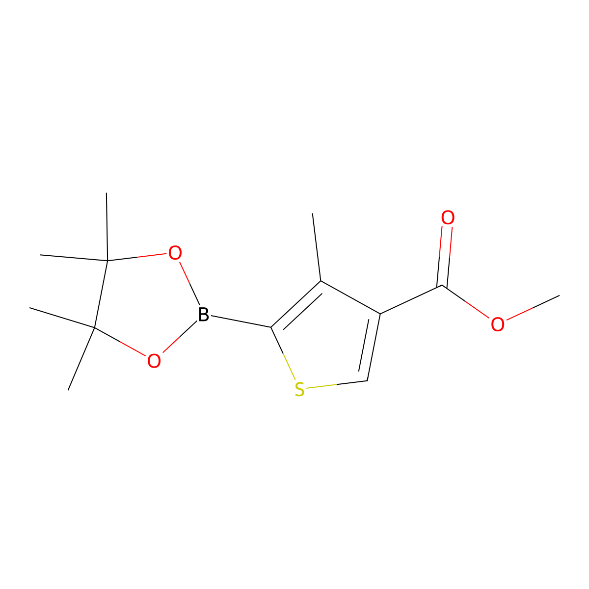 Methyl 4-methyl-5-(4,4,5,5-tetramethyl-1,3,2-dioxaborolan-2-yl)thiophene-3-carboxylate molecular structure, CAS 1637301-55-3