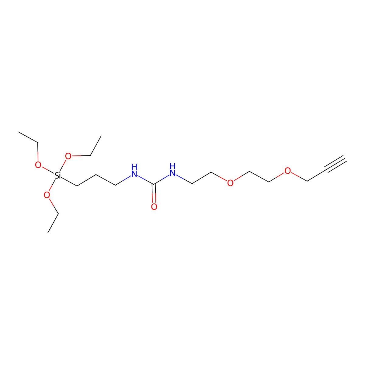 Propargyl-PEG2-urea-C3-triethoxysilane molecular structure, CAS 1637329-79-3