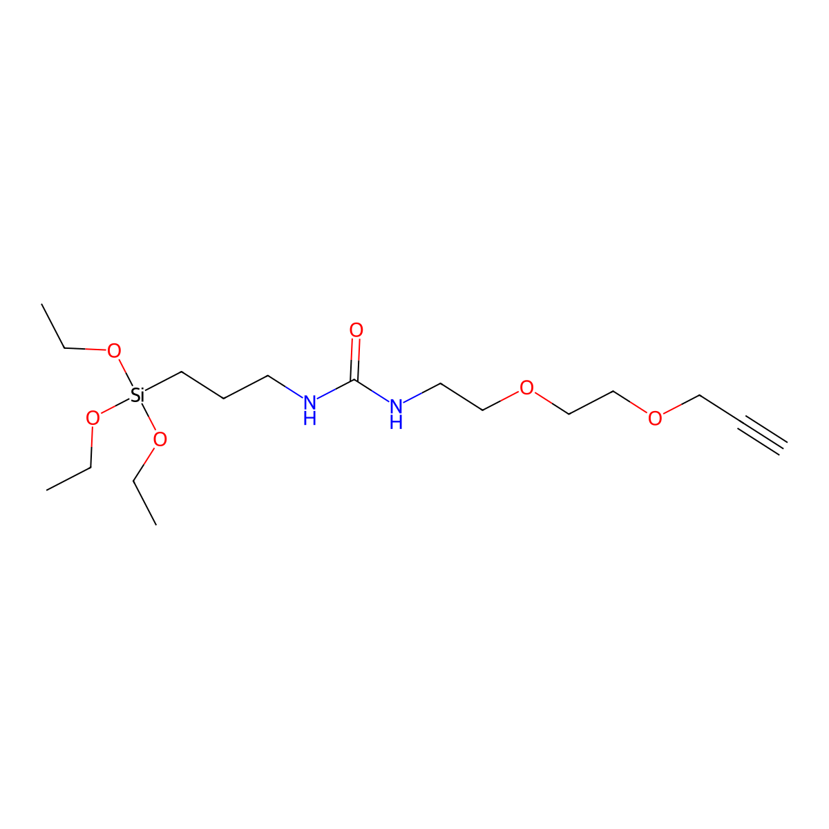 Propargyl-PEG2-urea-C3-triethoxysilane molecular structure, CAS 1637329-79-3