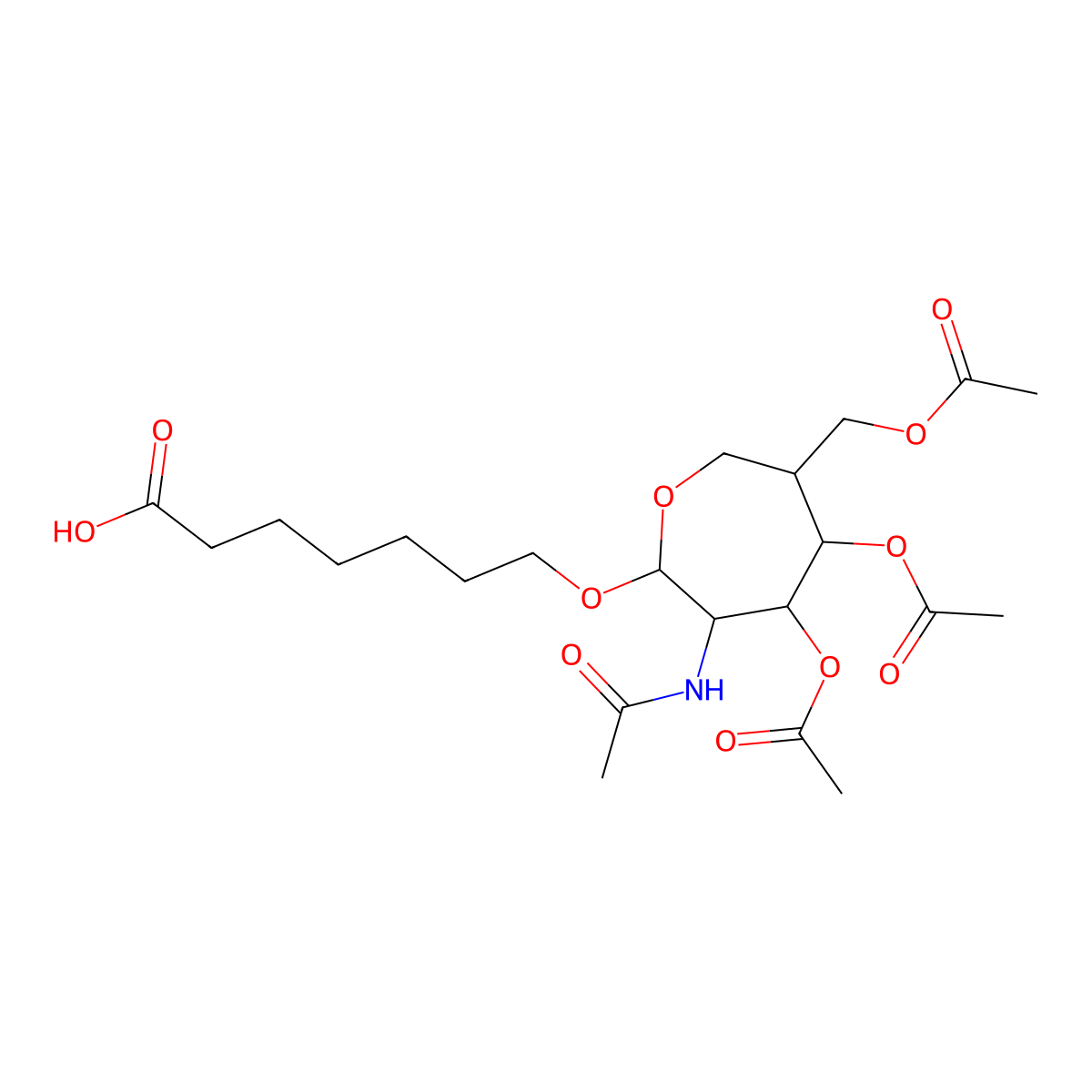 7-{[(2R,3R,4R,5R,6R)-4,5-bis(acetyloxy)-6-[(acetyloxy)methyl]-3-acetamidooxepan-2-yl]oxy}heptanoic acid molecular structure, CAS 1637390-94-3