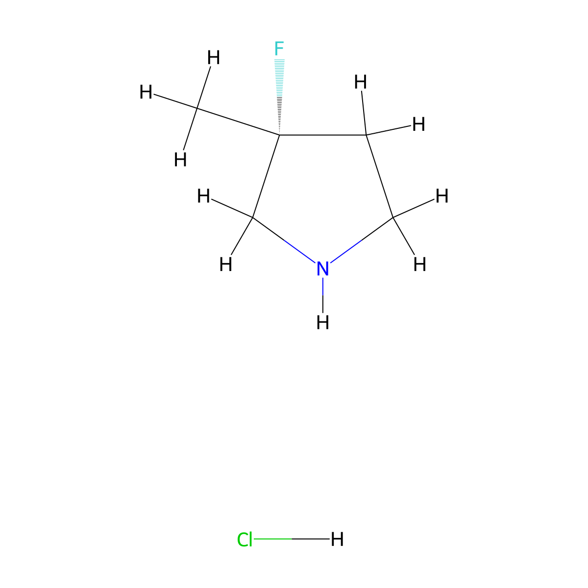 (3R)-3-fluoro-3-methylpyrrolidine hydrochloride molecular structure, CAS 1637399-36-0