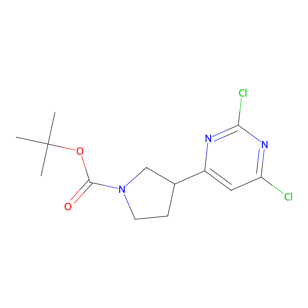 Tert-butyl 3-(2,6-dichloropyrimidin-4-yl)pyrrolidine-1-carboxylate molecular structure, CAS 1637407-18-1