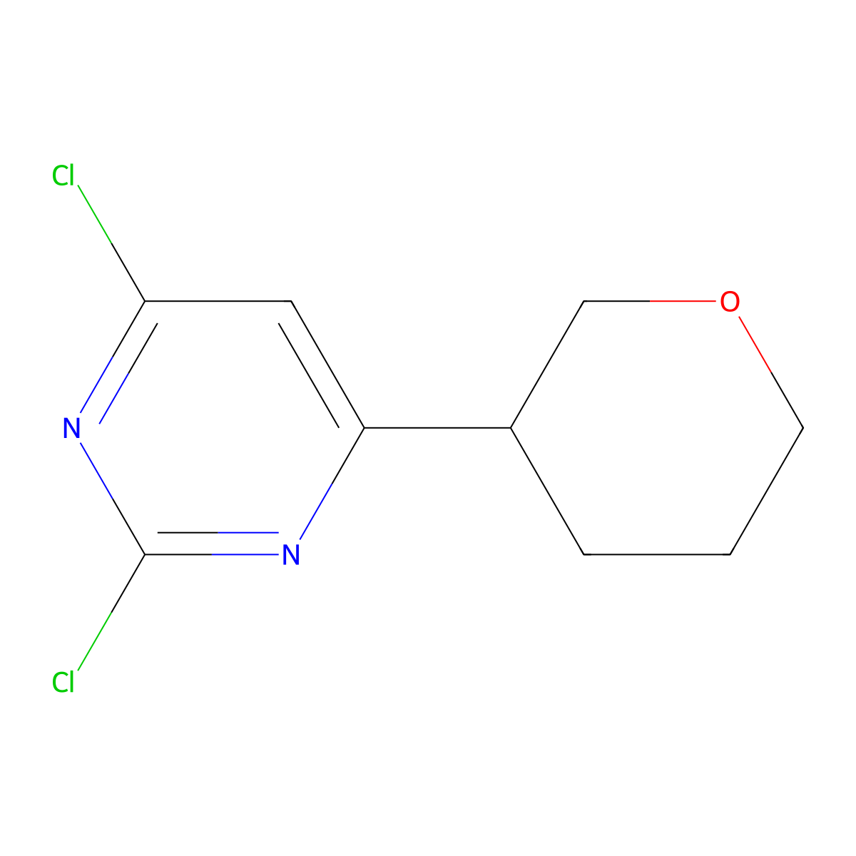 2,4-Dichloro-6-(oxan-3-yl)pyrimidine molecular structure, CAS 1637407-20-5