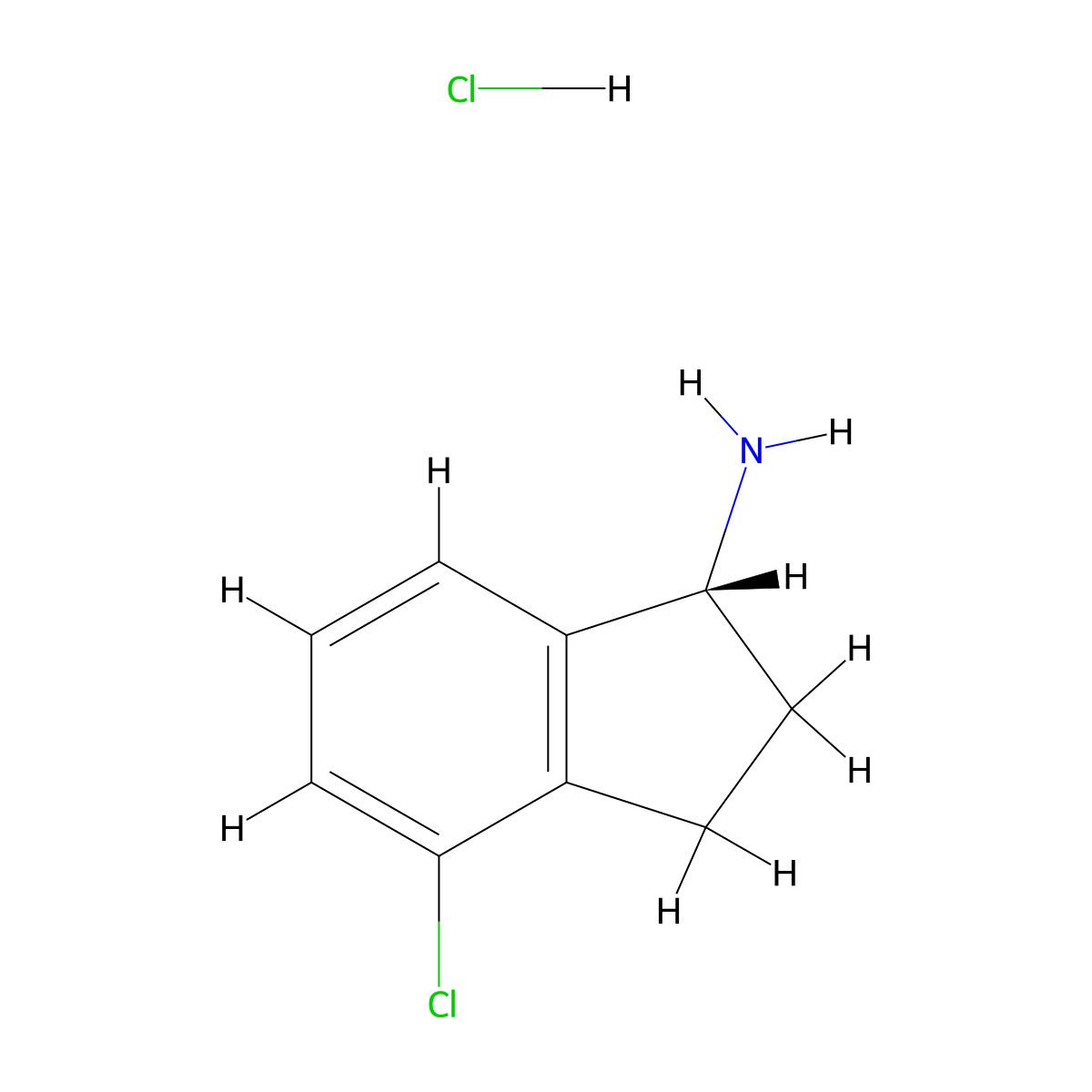 (1R)-4-chloro-2,3-dihydro-1H-inden-1-amine hydrochloride molecular structure, CAS 1637453-69-0