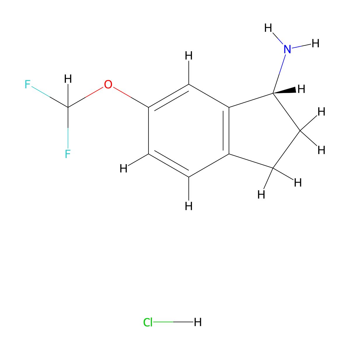 (1R)-6-(difluoromethoxy)-2,3-dihydro-1H-inden-1-amine hydrochloride molecular structure, CAS 1637453-73-6