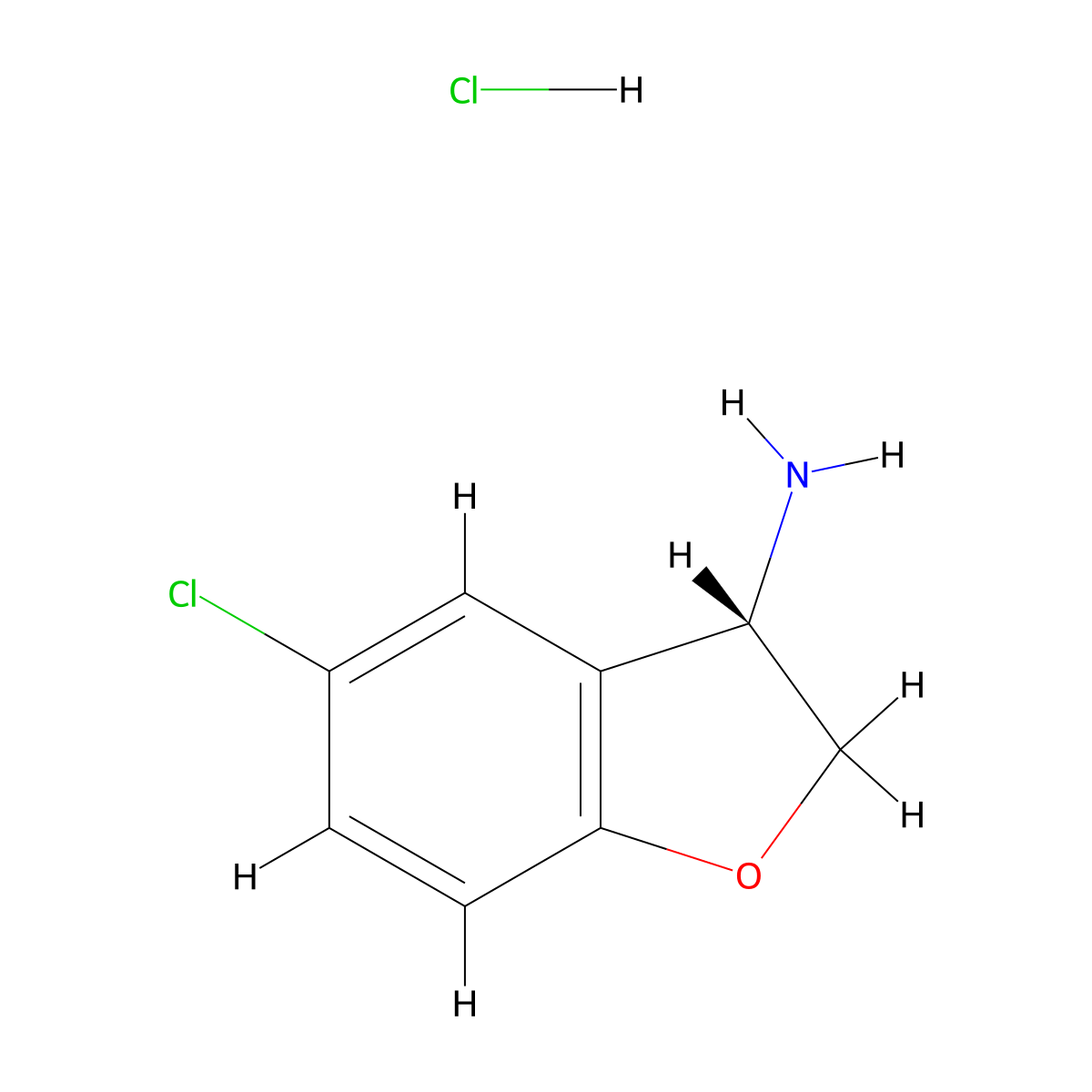 (S)-5-Chloro-2,3-dihydrobenzofuran-3-amine hydrochloride molecular structure, CAS 1637453-77-0