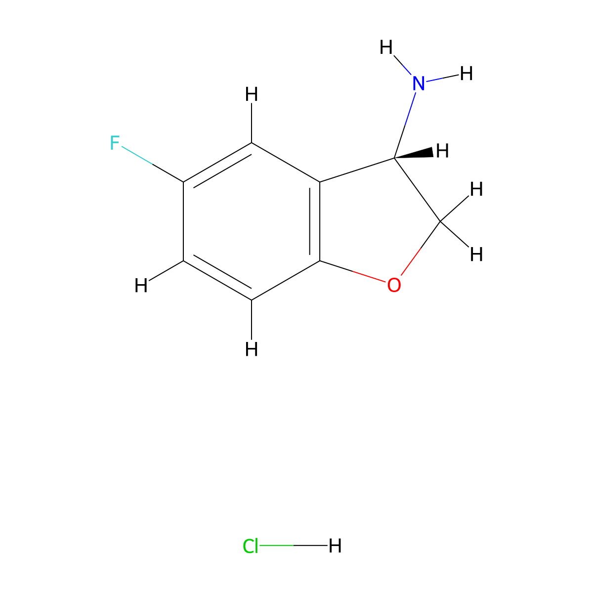 (S)-5-Fluoro-2,3-dihydrobenzofuran-3-amine hydrochloride molecular structure, CAS 1637453-80-5
