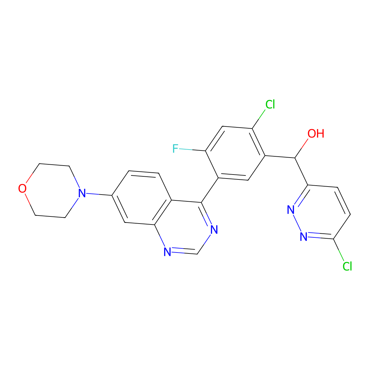 (2-Chloro-4-fluoro-5-(7-morpholinoquinazolin-4-YL)phenyl)(6-chloropyridazin-3-YL)methanol molecular structure, CAS 1637541-36-6