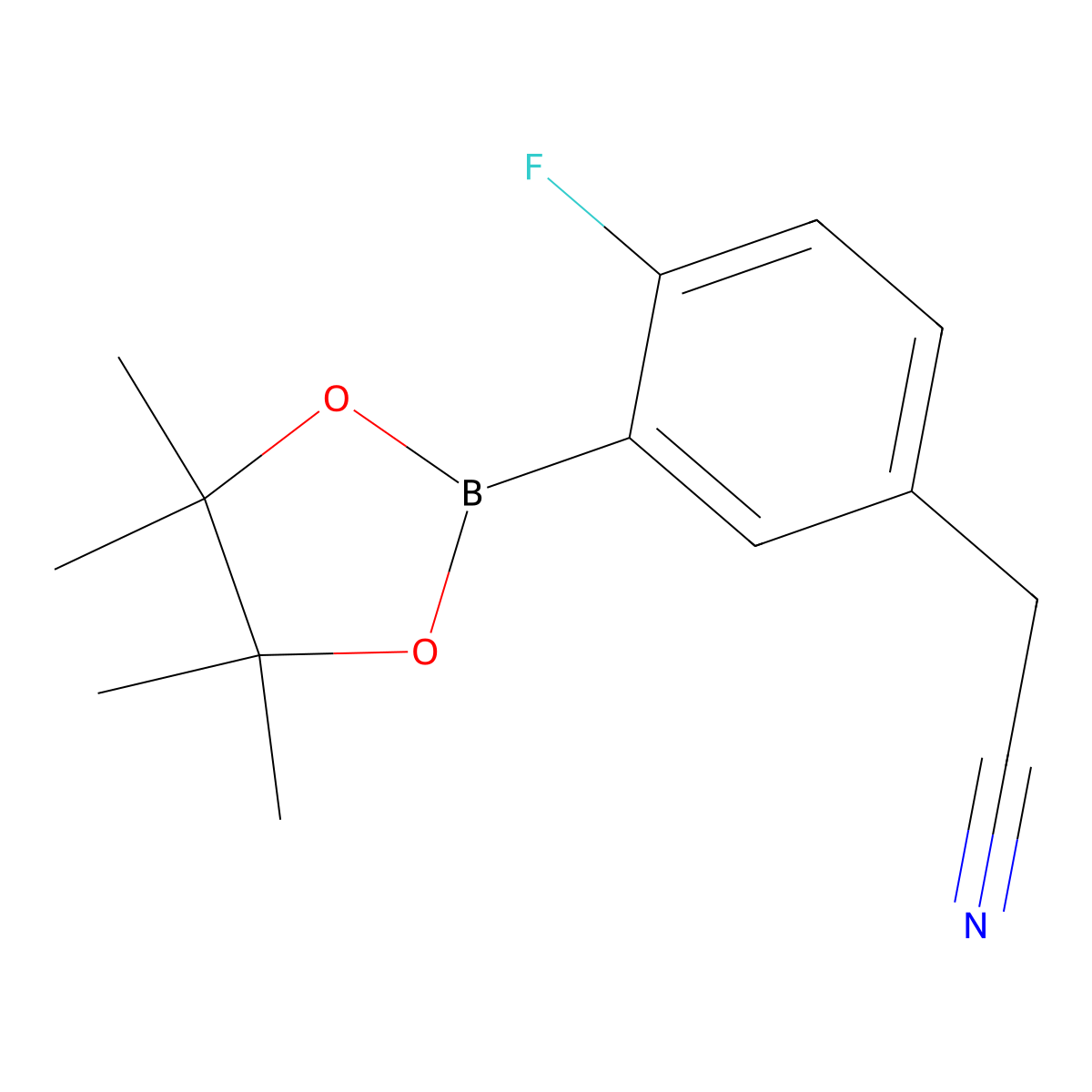 2-[4-Fluoro-3-(tetramethyl-1,3,2-dioxaborolan-2-yl)phenyl]acetonitrile molecular structure, CAS 1637543-22-6