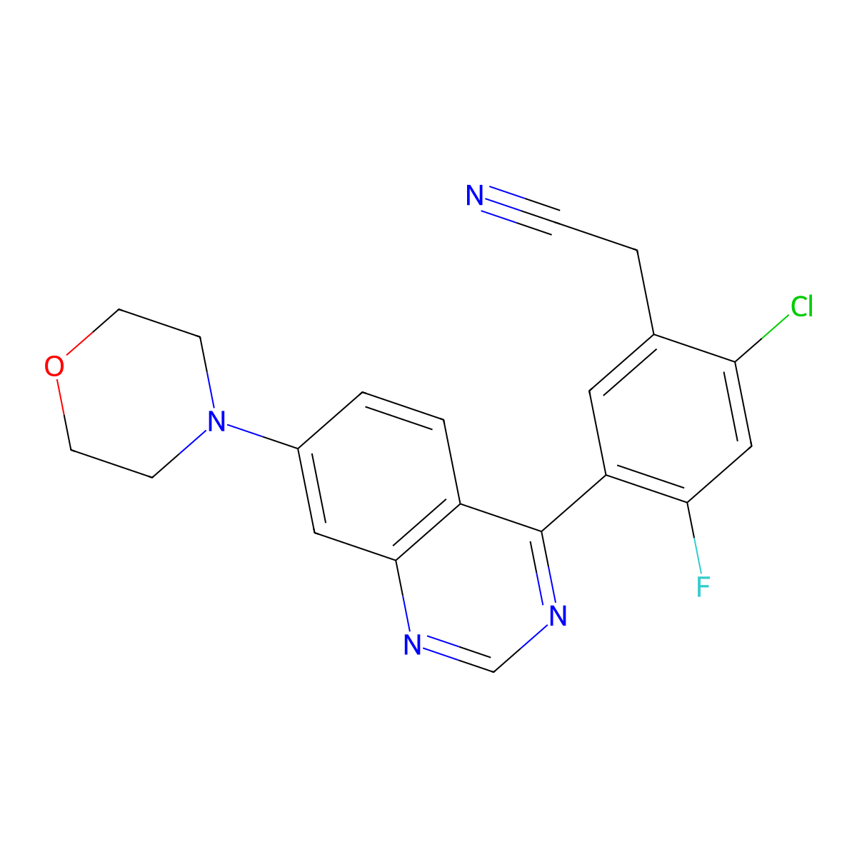 2-(2-Chloro-4-fluoro-5-(7-morpholinoquinazolin-4-YL)phenyl)acetonitrile molecular structure, CAS 1637543-80-6