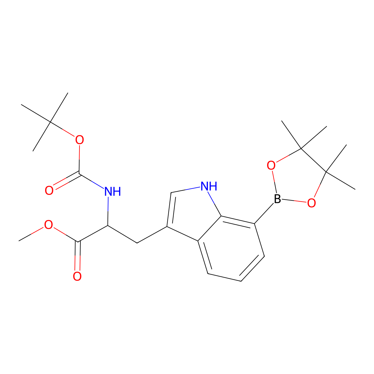 Methyl (S)-2-((tert-butoxycarbonyl)amino)-3-(7-(4,4,5,5-tetramethyl-1,3,2-dioxaborolan-2-yl)-1H-indol-3-yl)propanoate molecular structure, CAS 1637576-99-8