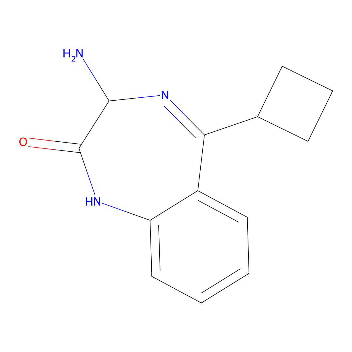 3-Amino-5-cyclobutyl-1,3-dihydro-1,4-benzodiazepin-2-one molecular structure, CAS 163758-66-5